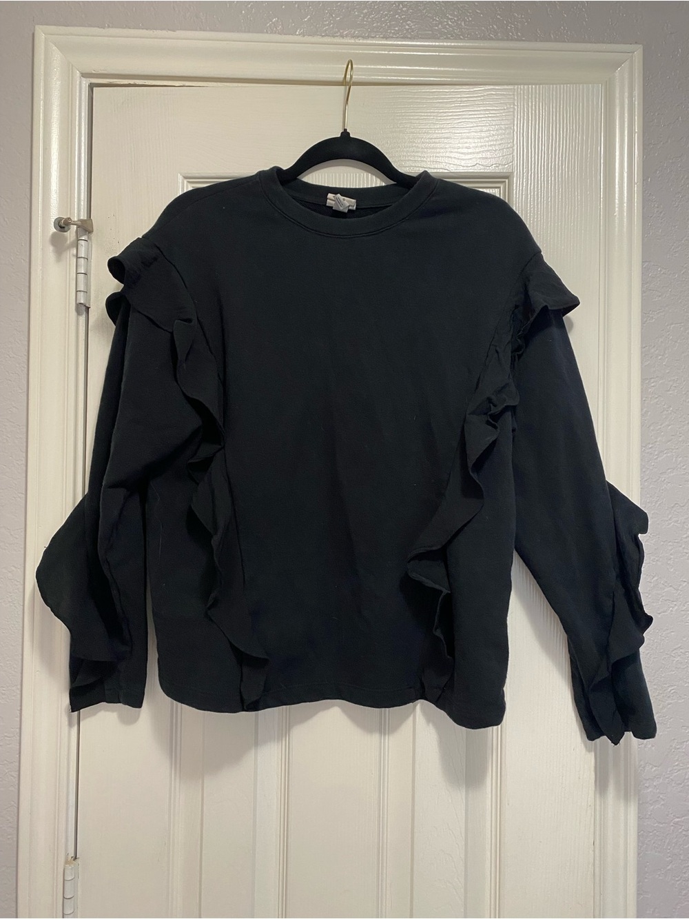 A New Day Black Ruffle-Trim Long Sleeve Top